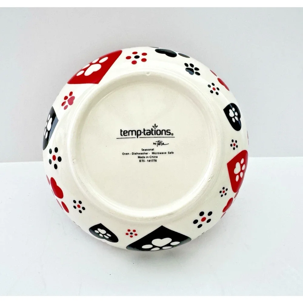 Temp-tations by Tara PAWFETTI Trinket Dish Red Black Heart Paws 5.5